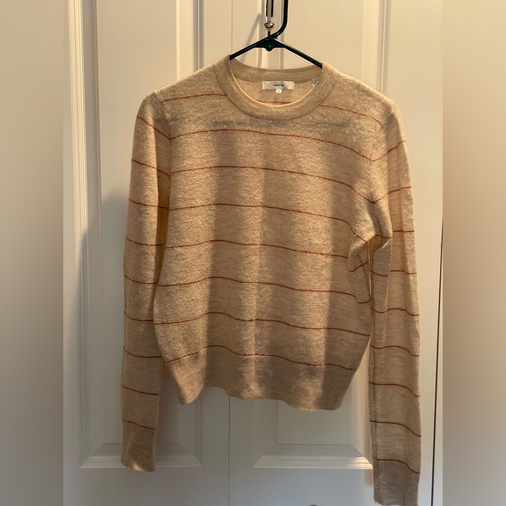 Vince Cashmere sweater. Cream with thin red stripes.